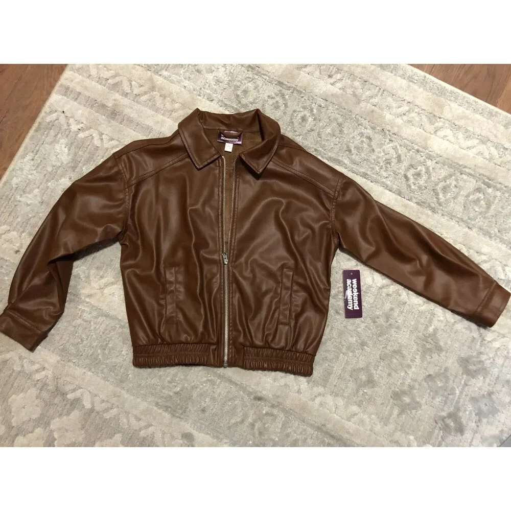 Girl's 10/12 Brown Faux Leather Jacket